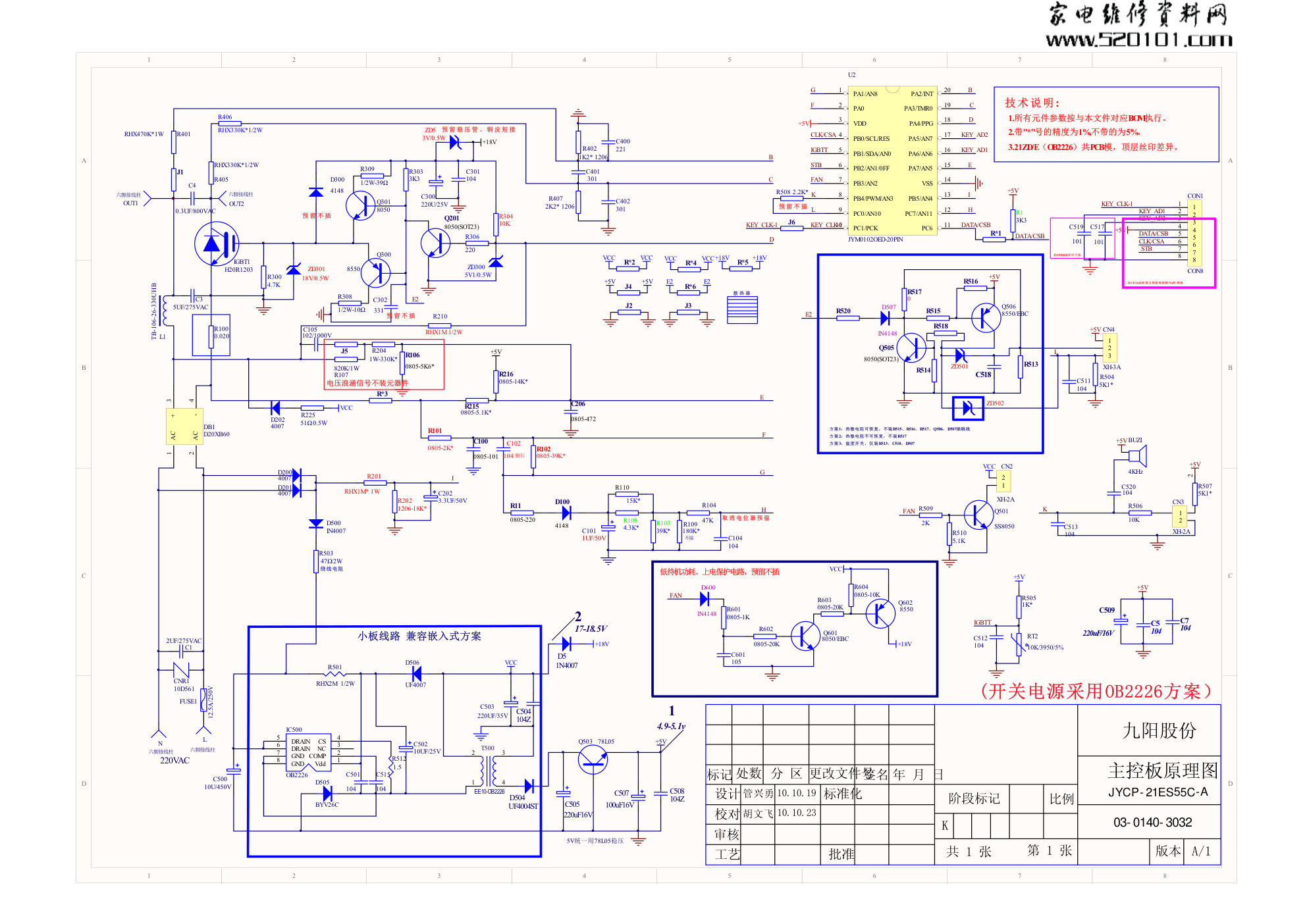九阳JYC-21GS02电磁炉主板电路图（带电路注释）-0
