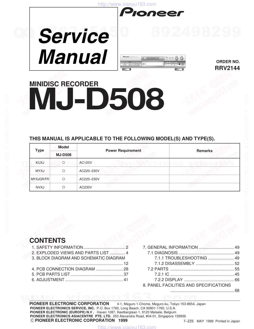 先锋PIONEER MJ-D508音响电路图-0 先锋PIONEER MJ-D508音响电路图-0