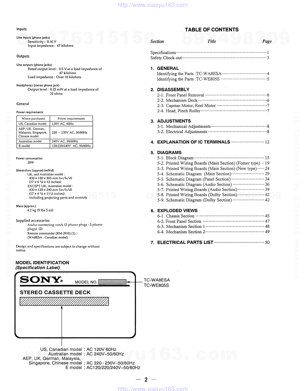索尼SONY TC-WA8ESA电路图-1 索尼SONY TC-WA8ESA电路图-1