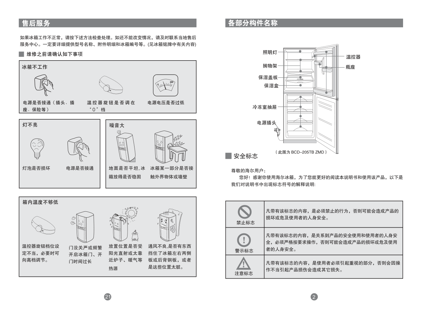 海尔冰箱BCD-205TC使用说明书-4 海尔冰箱BCD-205TC使用说明书-4