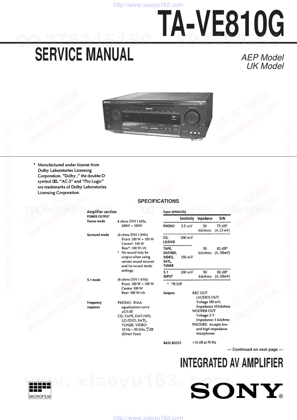 索尼SONY TA-VE810G电路图-0 索尼SONY TA-VE810G电路图-0