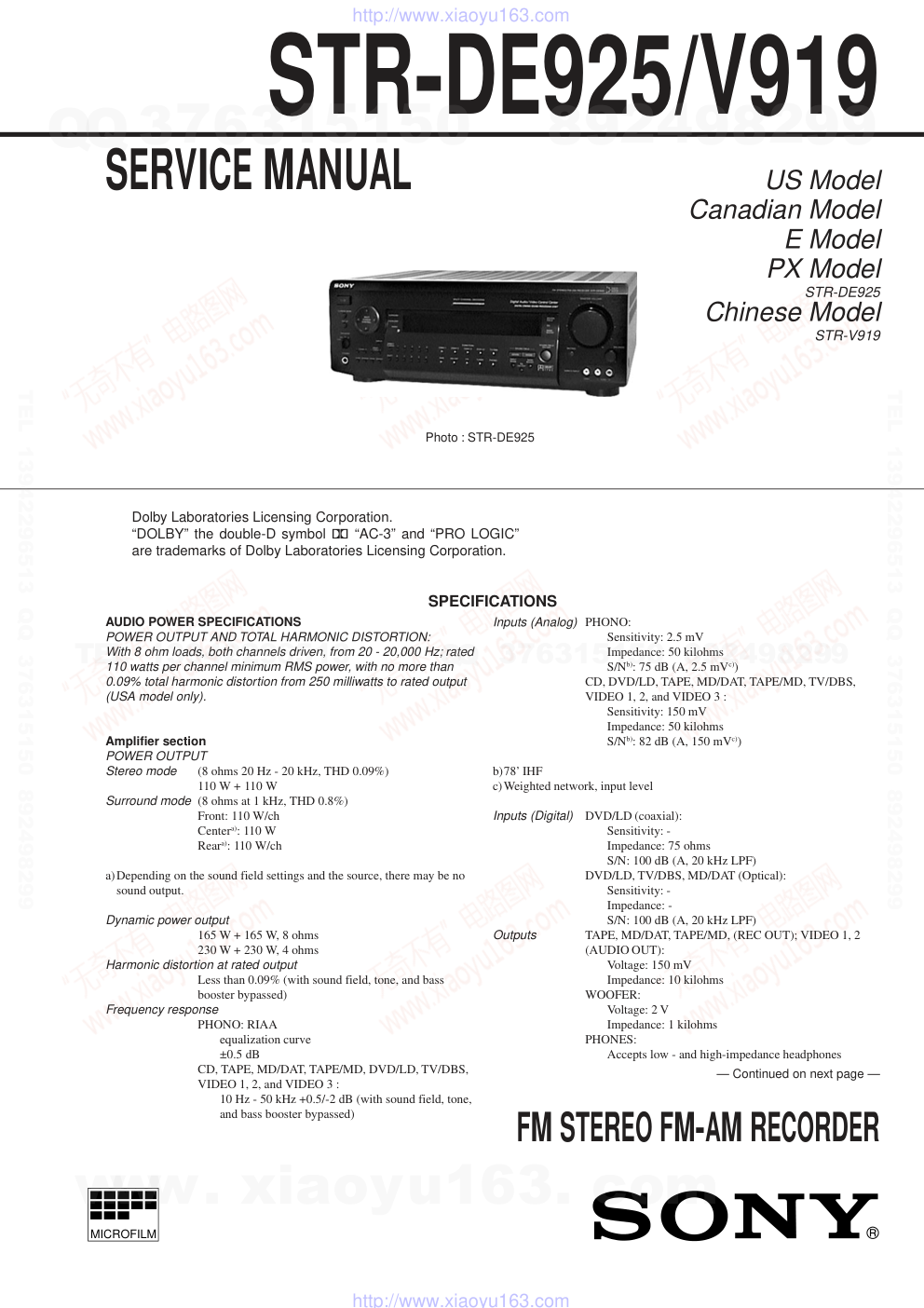 索尼SONY STR-V919音响电路原理图-0 索尼SONY STR-V919音响电路原理图-0
