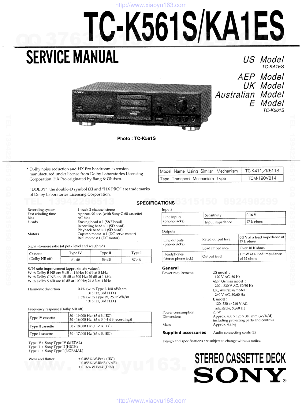 索尼SONY TC-K561S电路图-0