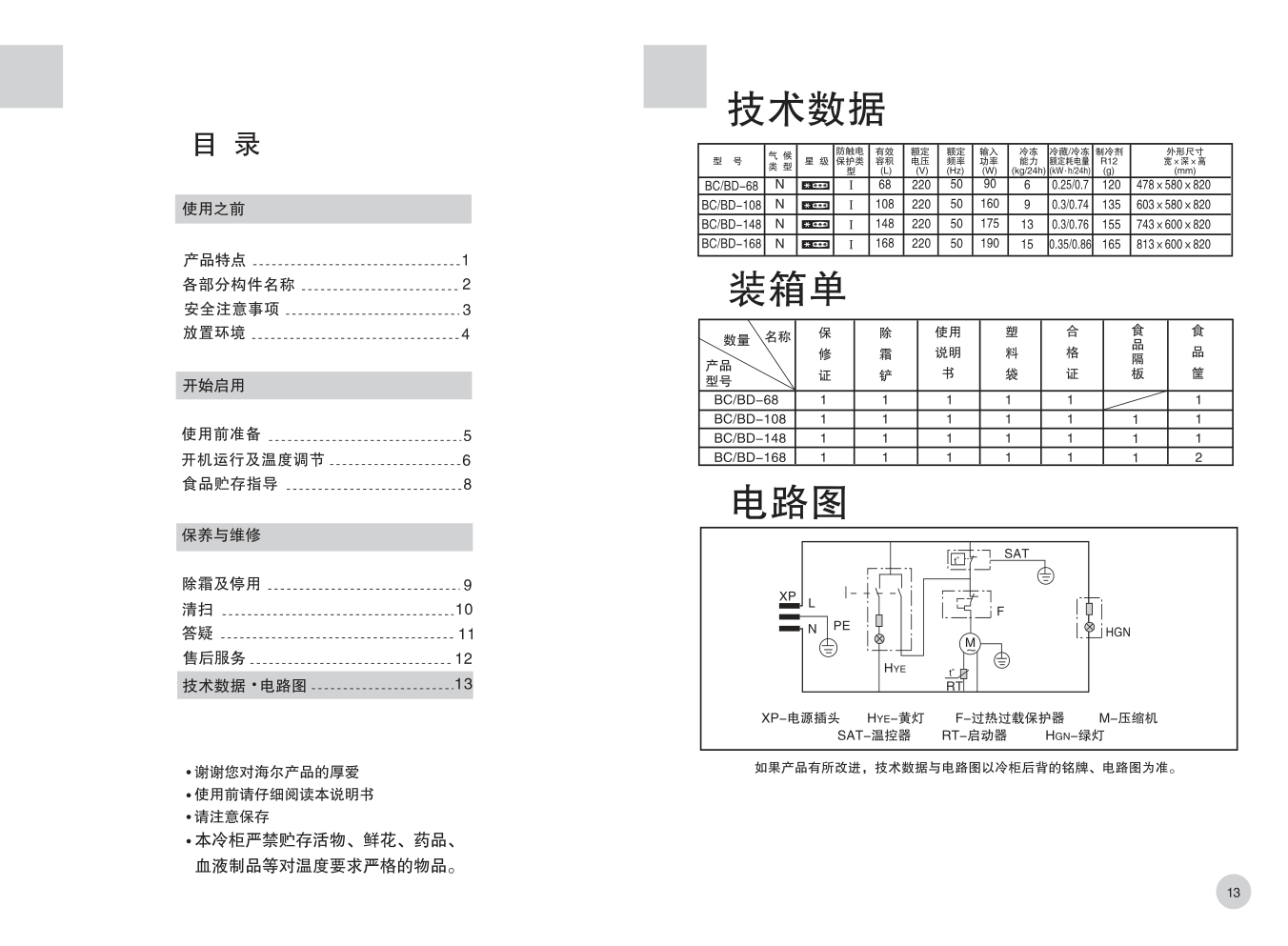 海尔BD-68冰箱说明书-1
