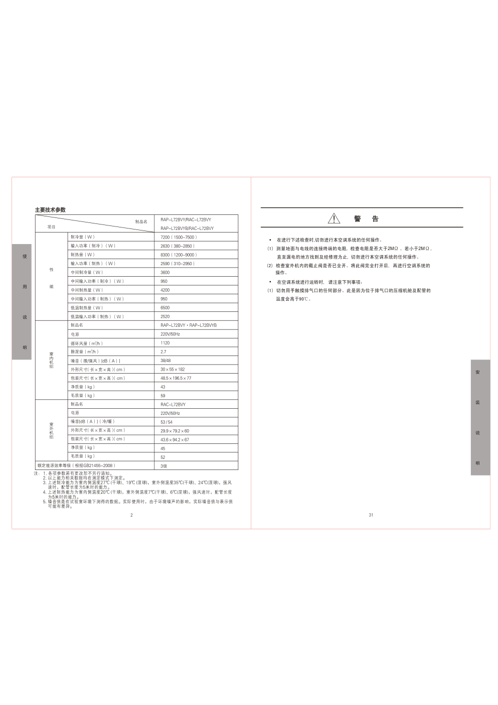 日立空调KFR-72LWBpC型使用说明书-3