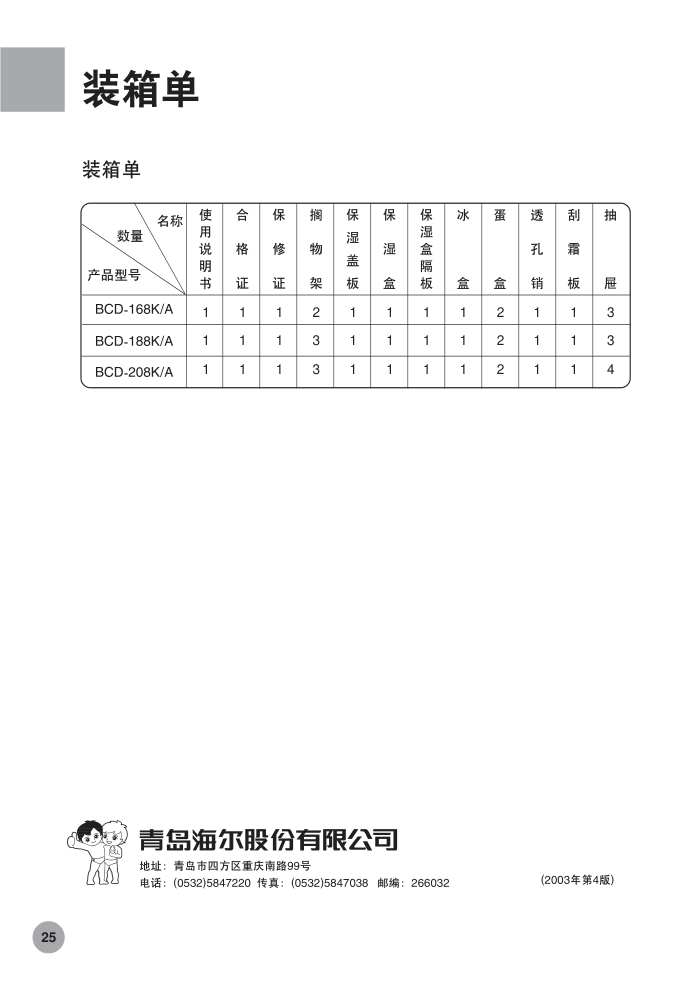 海尔节能冰箱BCD-208KA使用说明书-1 海尔节能冰箱BCD-208KA使用说明书-1