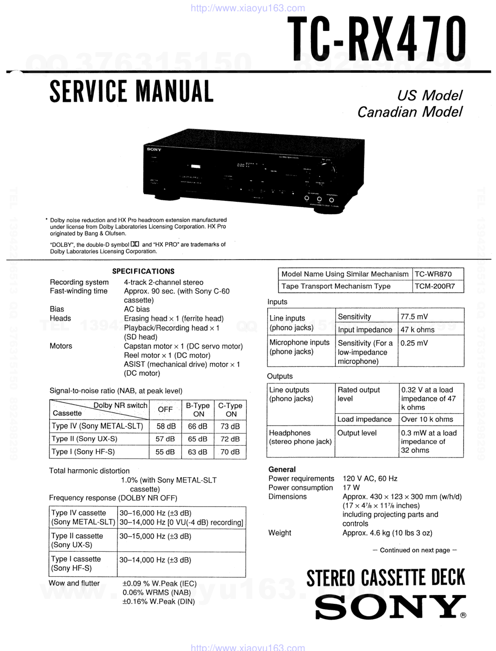索尼SONY TC-RX470电路图-0 索尼SONY TC-RX470电路图-0