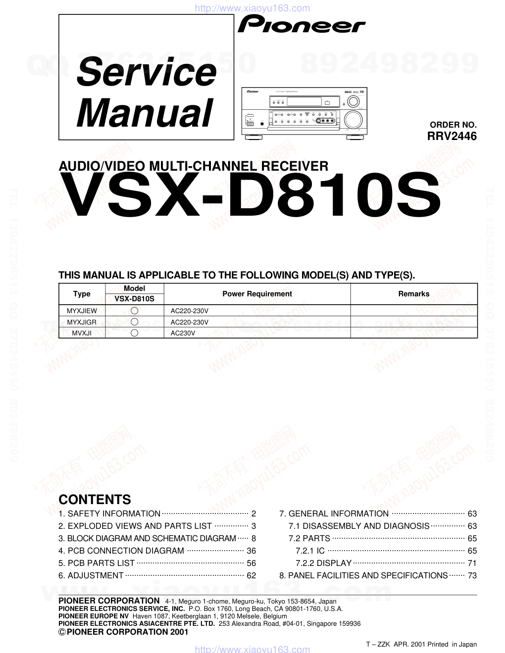 先锋PIONEER VSX-D810S音响电路图-0 先锋PIONEER VSX-D810S音响电路图-0