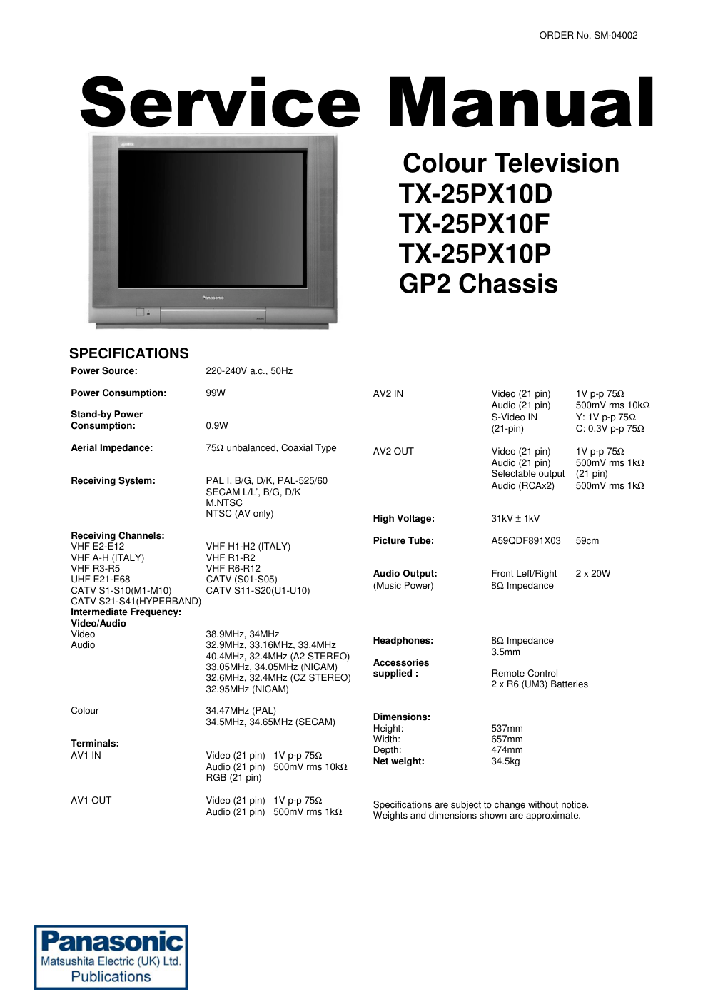松下TX-25PX10F彩电维修手册-0 松下TX-25PX10F彩电维修手册-0