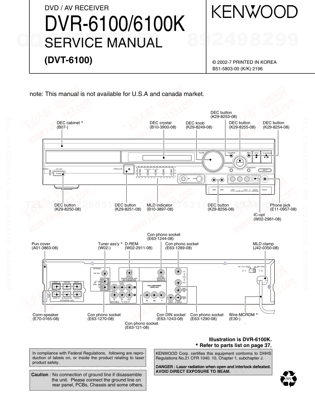 建伍KENWOOD DVR-6100K DVDAV播放机维修手册-0