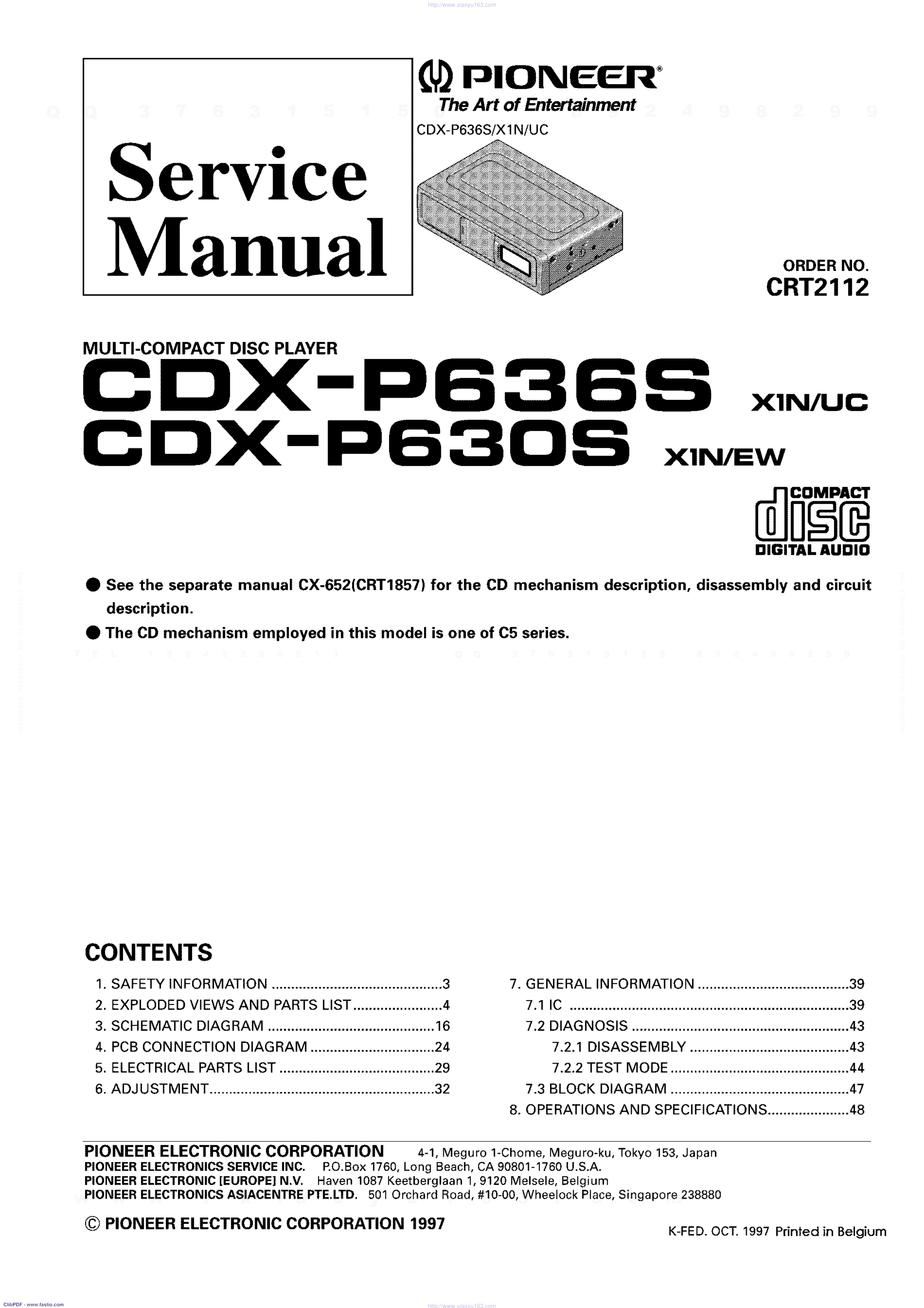 先锋PIONEER CDX-P630S音响电路原理图-0