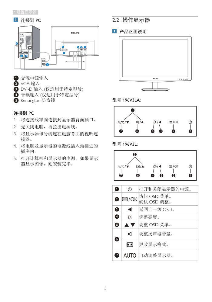 飞利浦196V3LSB293液晶显示器说明书-6 飞利浦196V3LSB293液晶显示器说明书-6