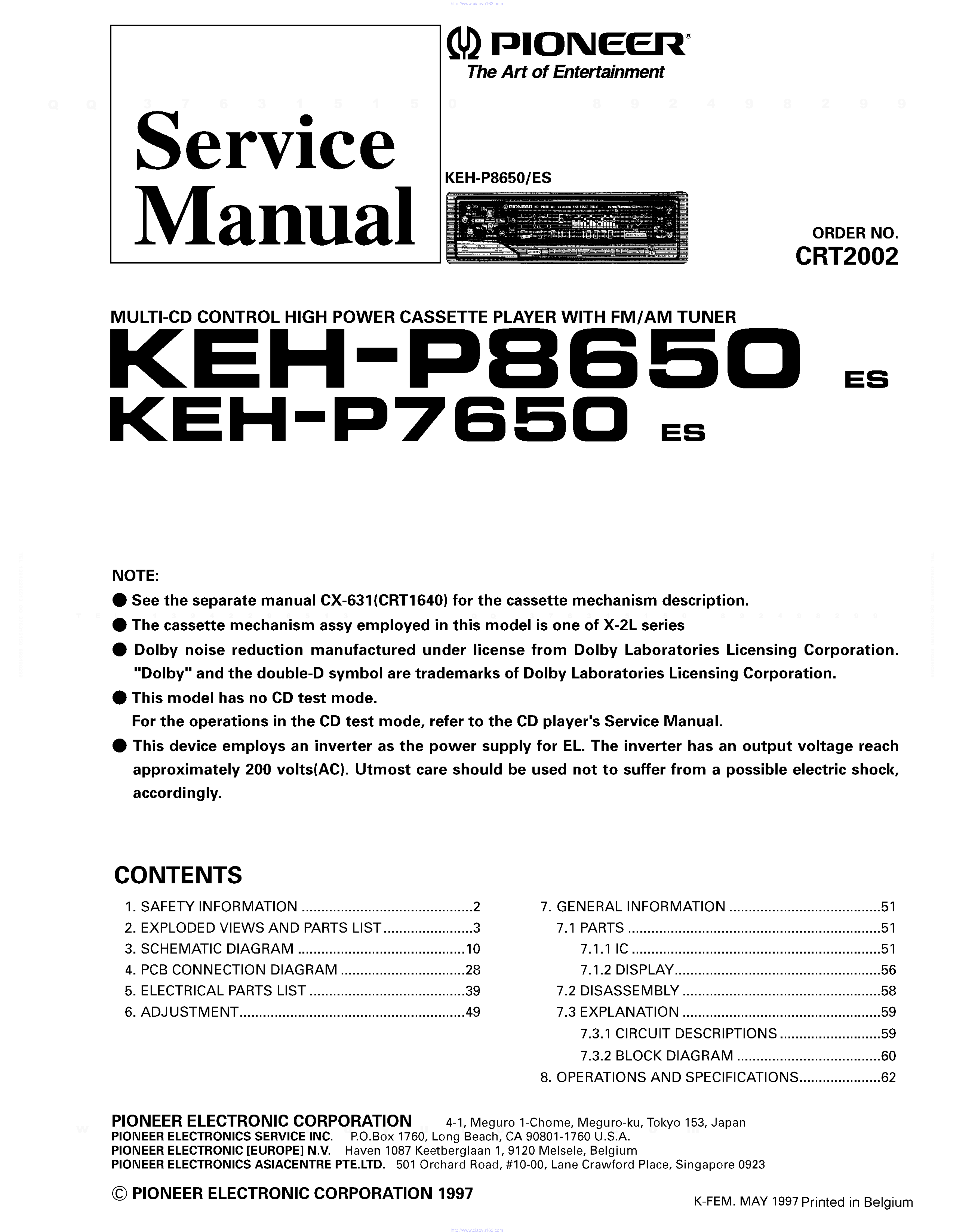 先锋PIONEER KEH-P8650音响电路图-0 先锋PIONEER KEH-P8650音响电路图-0