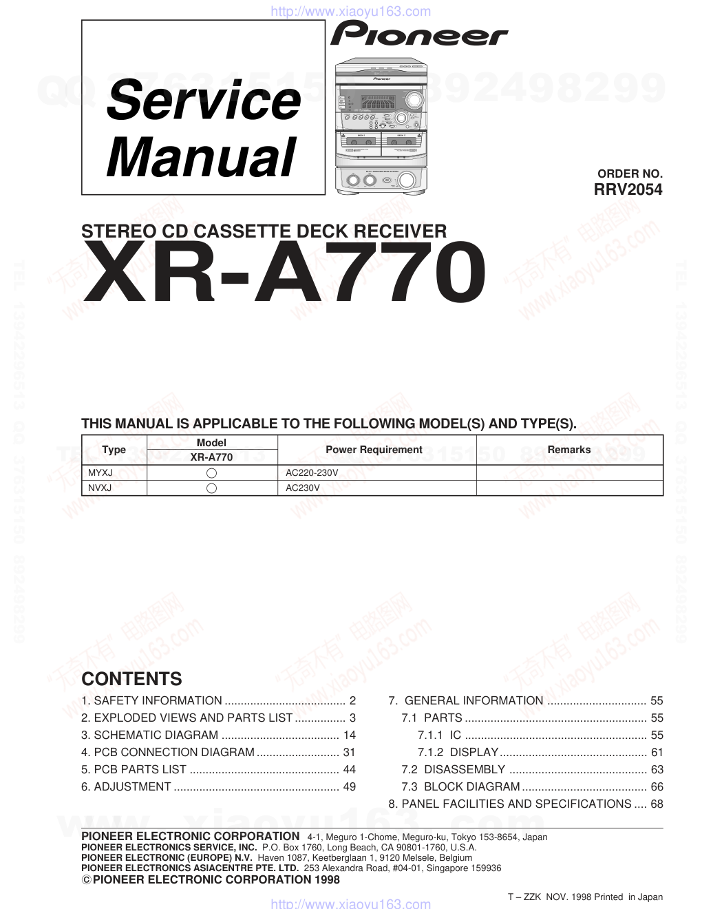 先锋PIONEER XR-A770电路图-0