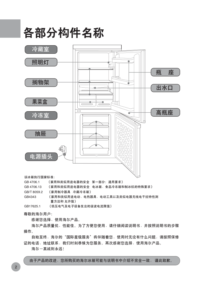 海尔冰箱BCD-256H使用说明书-3 海尔冰箱BCD-256H使用说明书-3