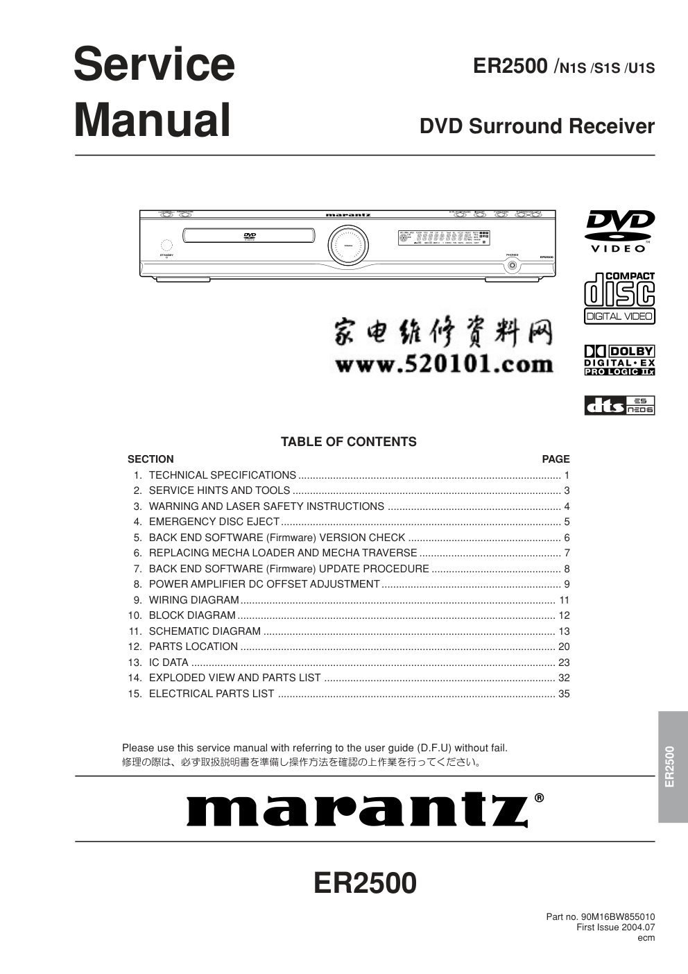马兰士MARANTZ ER2500S1S音响电路图-0 马兰士MARANTZ ER2500S1S音响电路图-0
