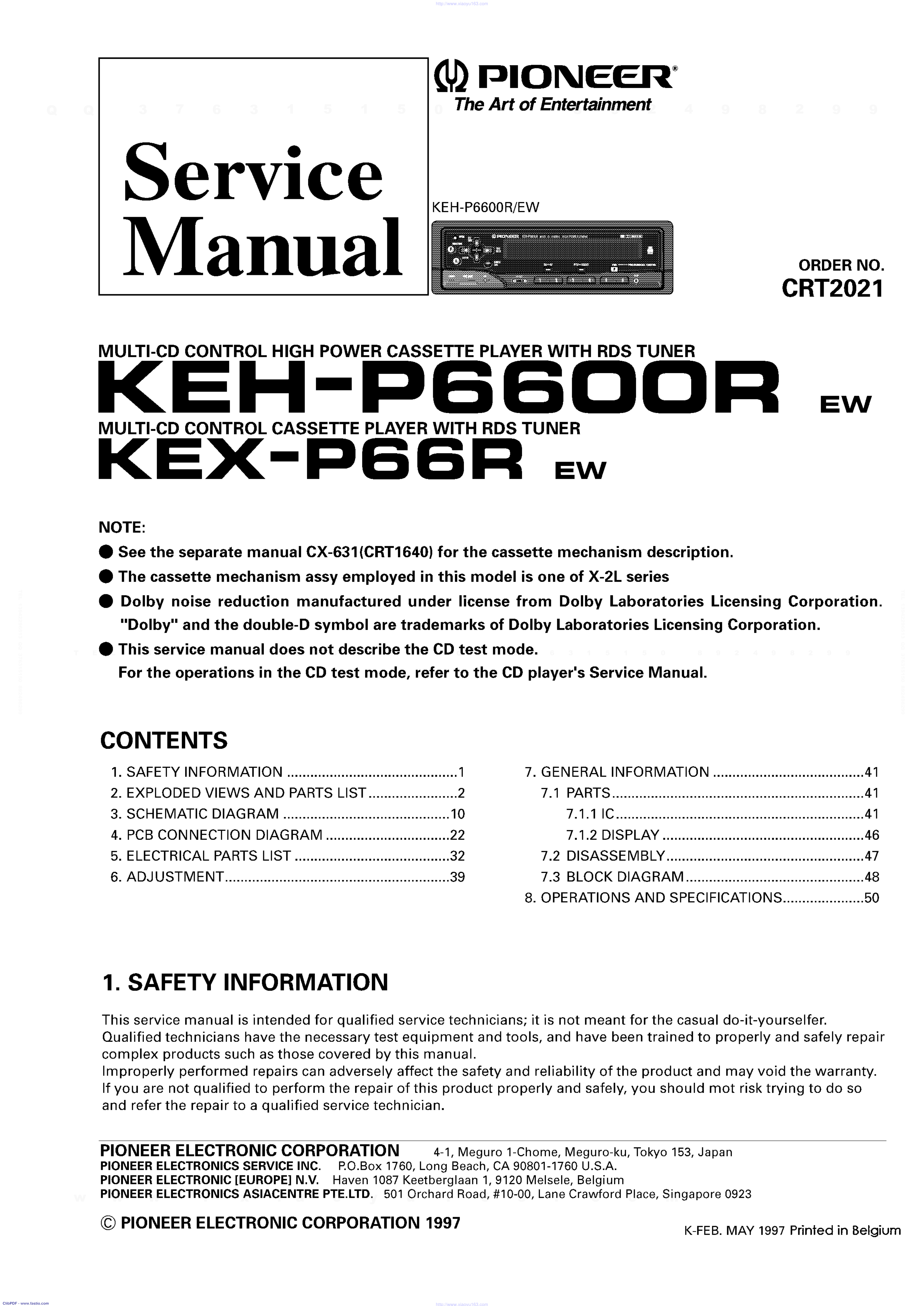 先锋PIONEER KEH-P6600R音响电路图-0 先锋PIONEER KEH-P6600R音响电路图-0