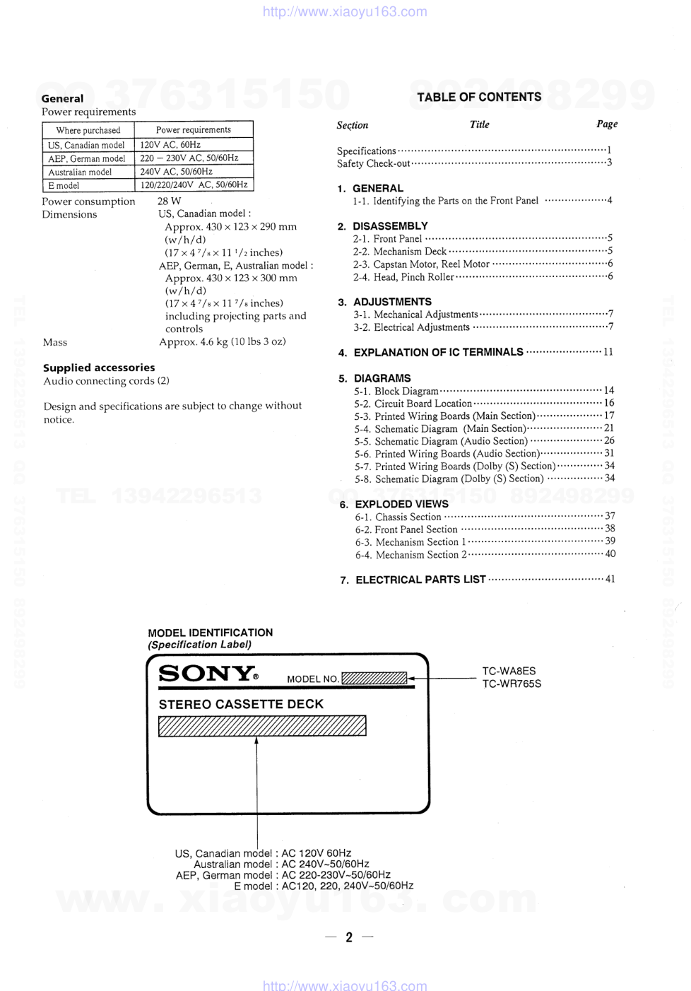 索尼SONY TC-WA8ES电路图-1 索尼SONY TC-WA8ES电路图-1