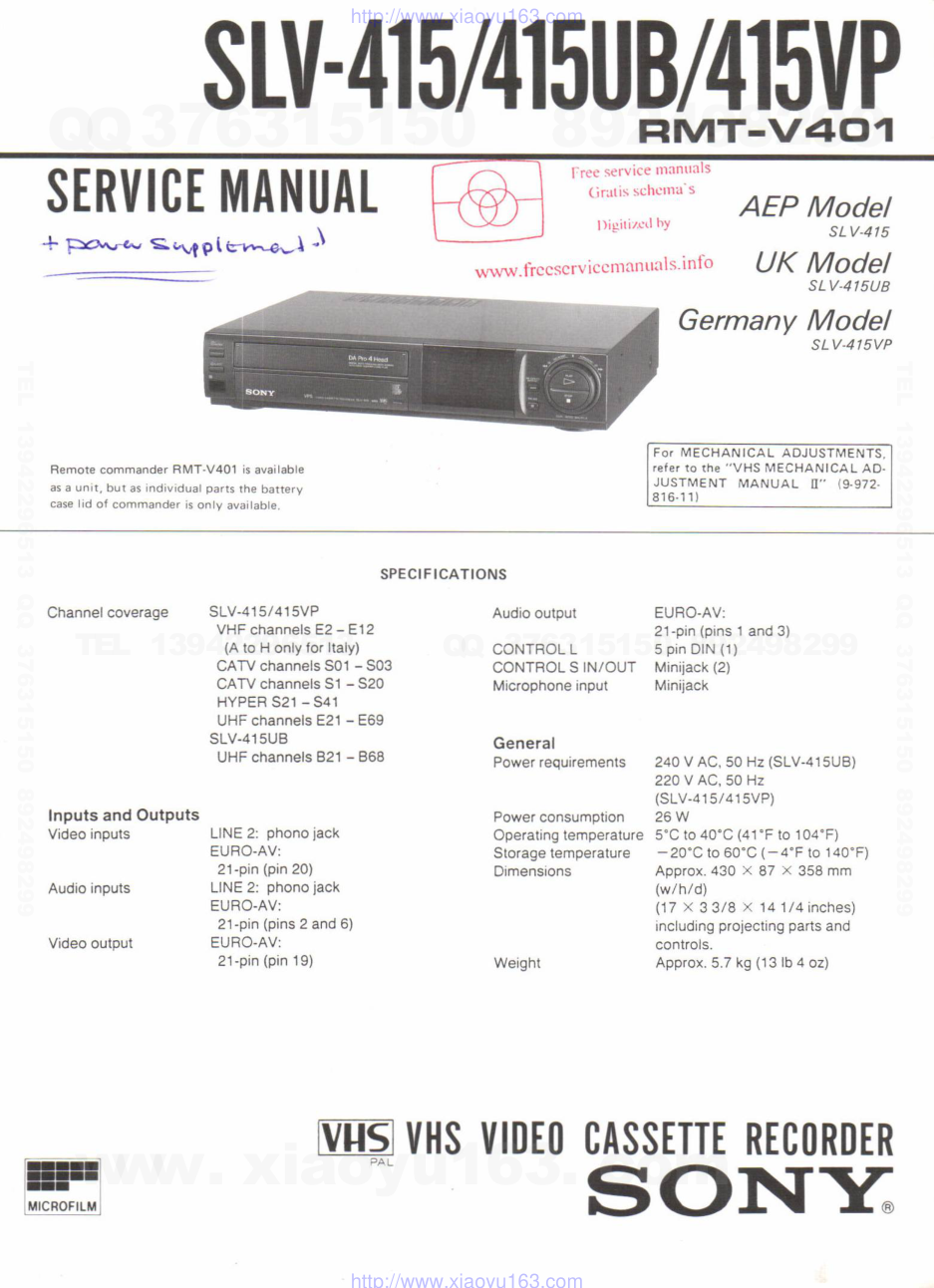 索尼SONY SLV-415UB录像机维修资料-0 索尼SONY SLV-415UB录像机维修资料-0