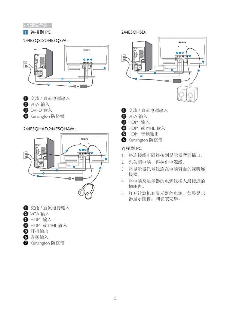 飞利浦244E5QSD93液晶显示器说明书-6
