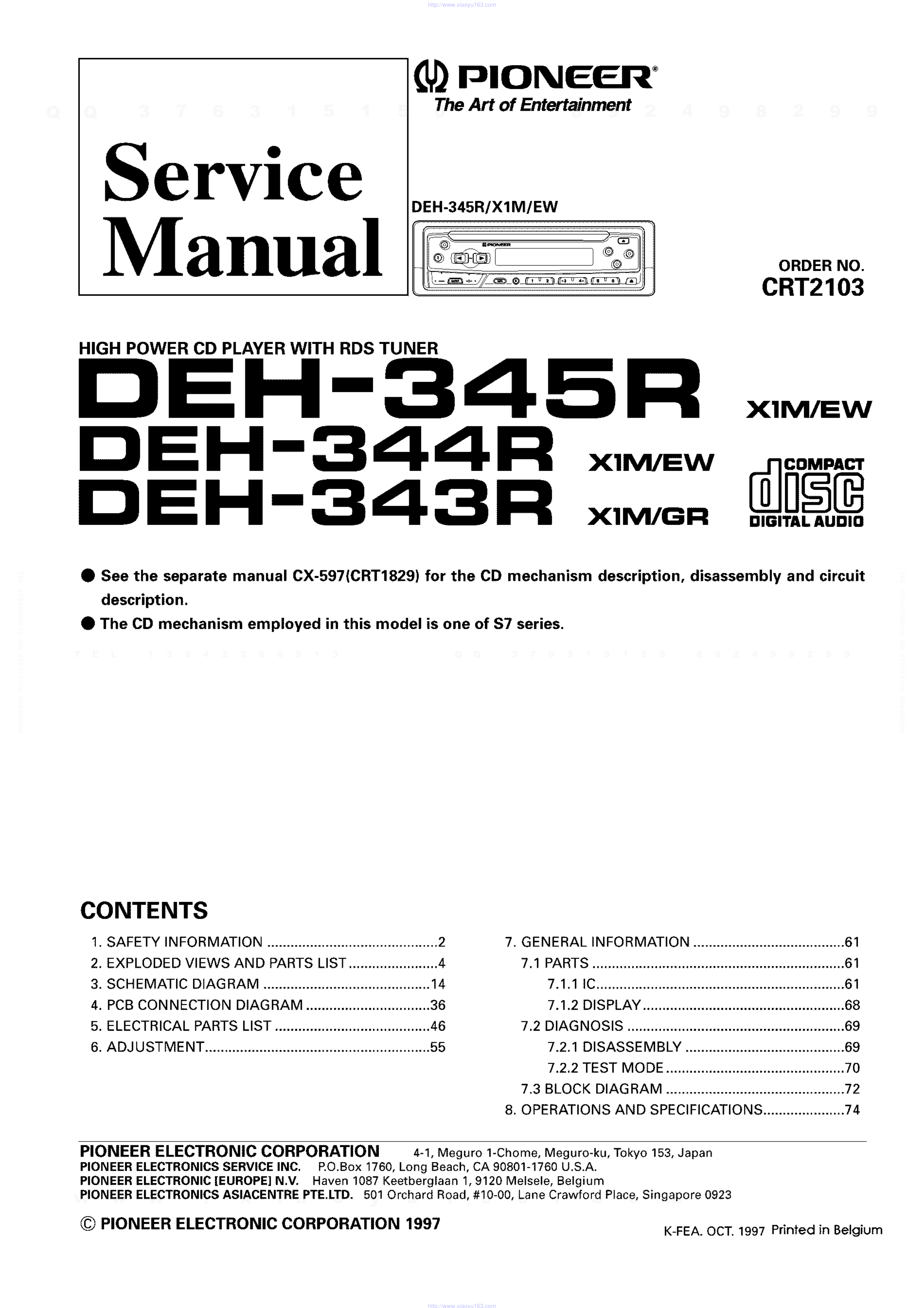 先锋PIONEER DEH-344RX1MEW电路图-0 先锋PIONEER DEH-344RX1MEW电路图-0
