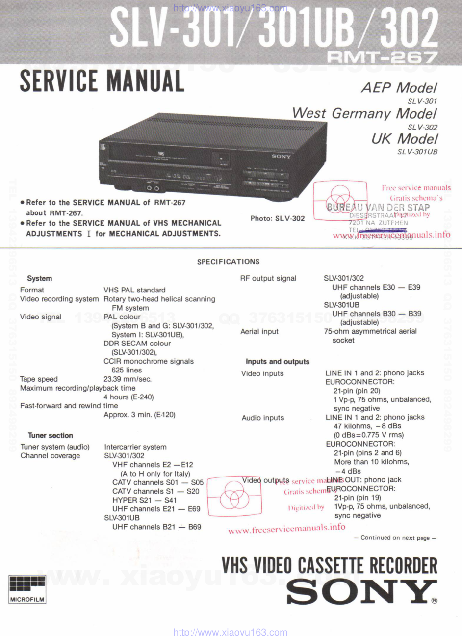 索尼SONY SLV-301UB录像机维修资料-0 索尼SONY SLV-301UB录像机维修资料-0