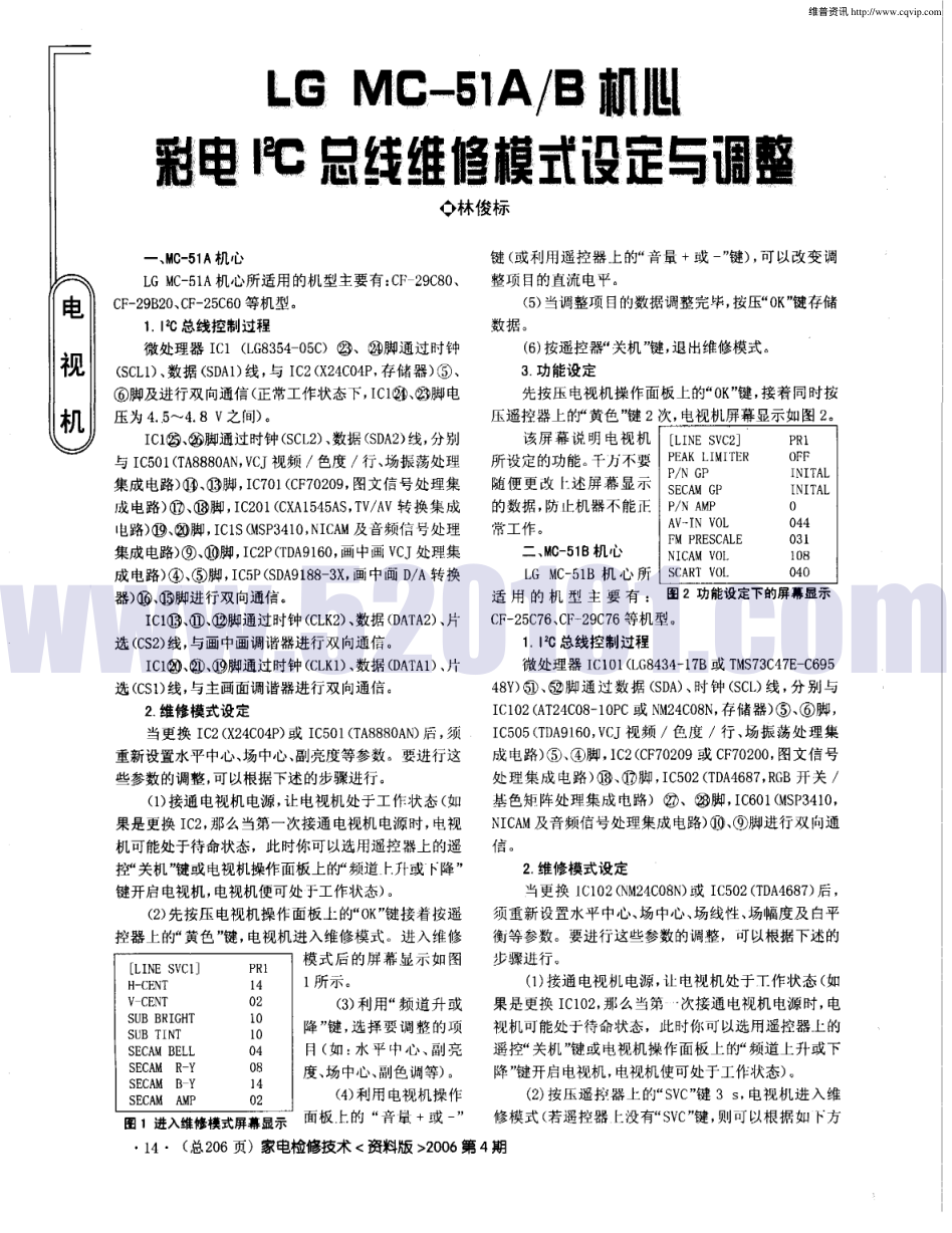 LG MC-51A/B机心彩电I2C总线维修模式设定与调整-0 LG MC-51A/B机心彩电I2C总线维修模式设定与调整-0