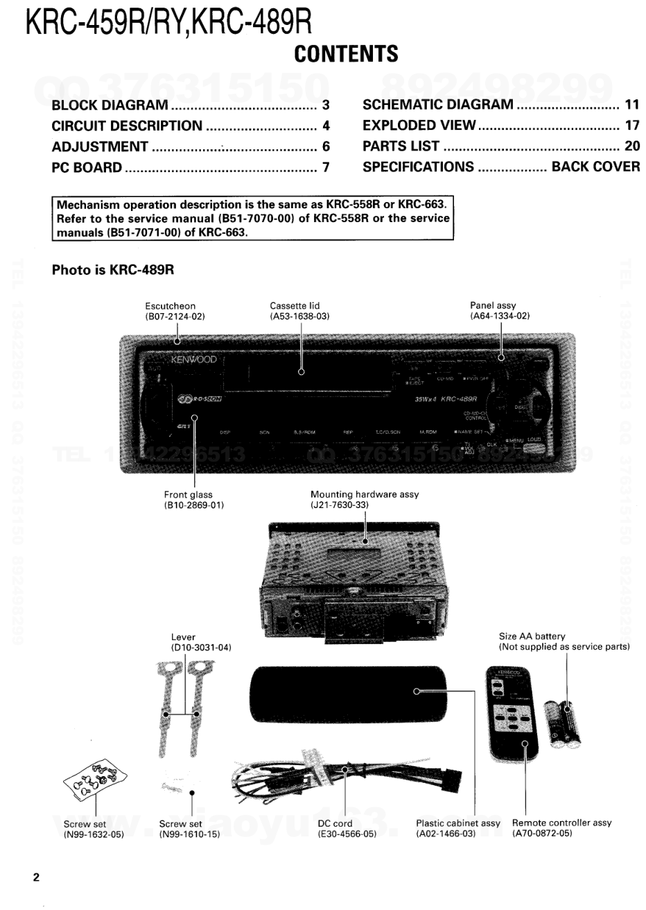 建伍KENWOOD KRC-489R磁带录放机电路图-1 建伍KENWOOD KRC-489R磁带录放机电路图-1