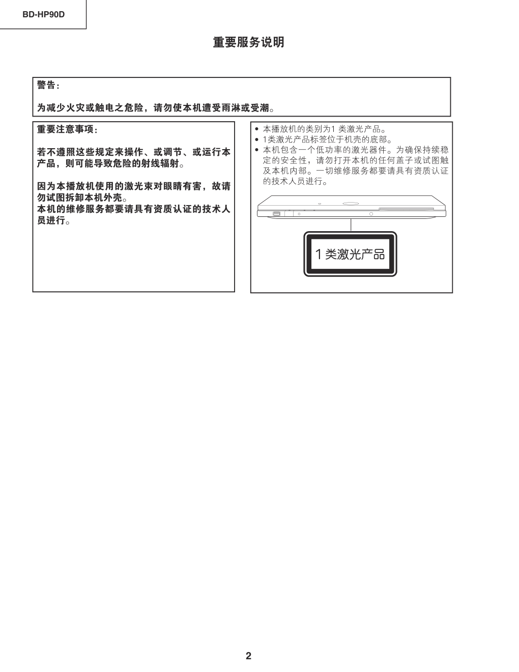 夏普BD-HP90D蓝光光盘DVD播放机维修手册-1