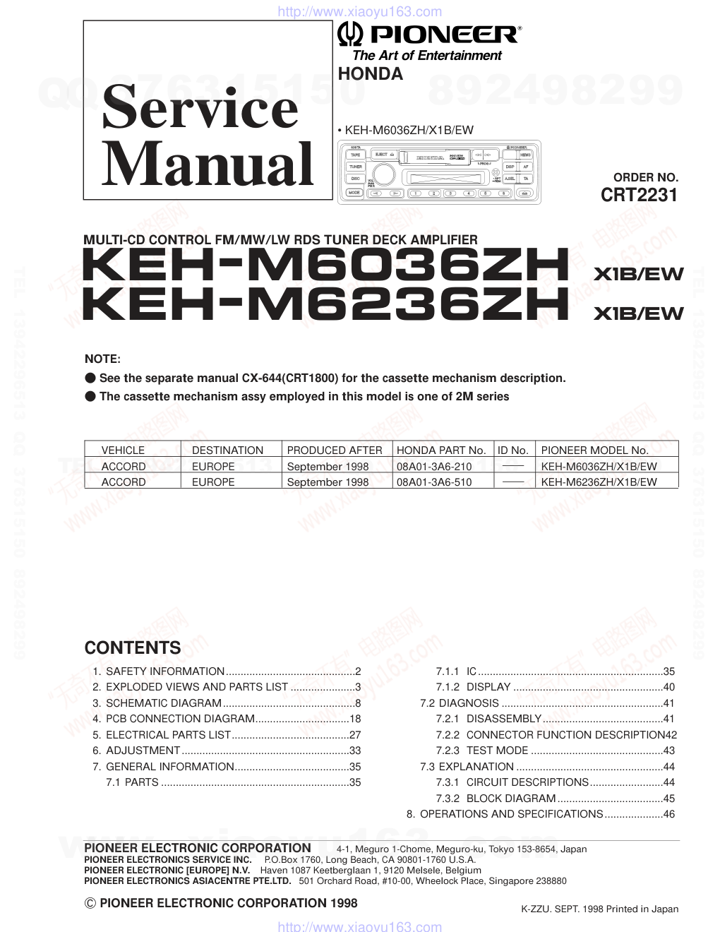先锋PIONEER KEH-M6036ZH音响电路图-0 先锋PIONEER KEH-M6036ZH音响电路图-0