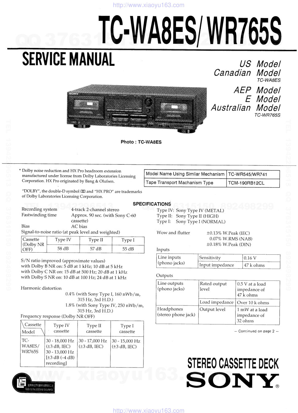 索尼SONY TC-WA8ES电路图-0 索尼SONY TC-WA8ES电路图-0