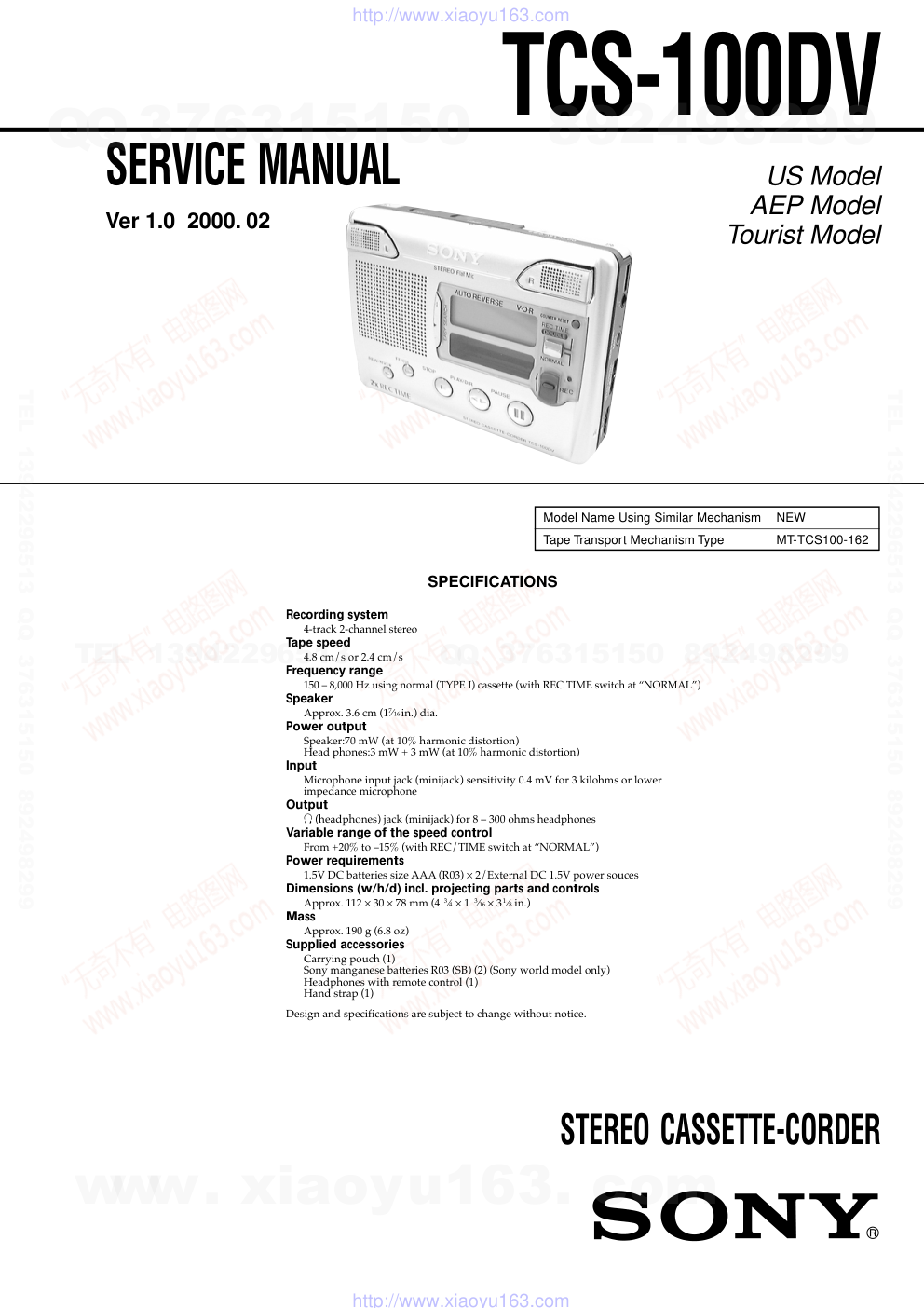 索尼SONY TCS-100DV电路图-0 索尼SONY TCS-100DV电路图-0