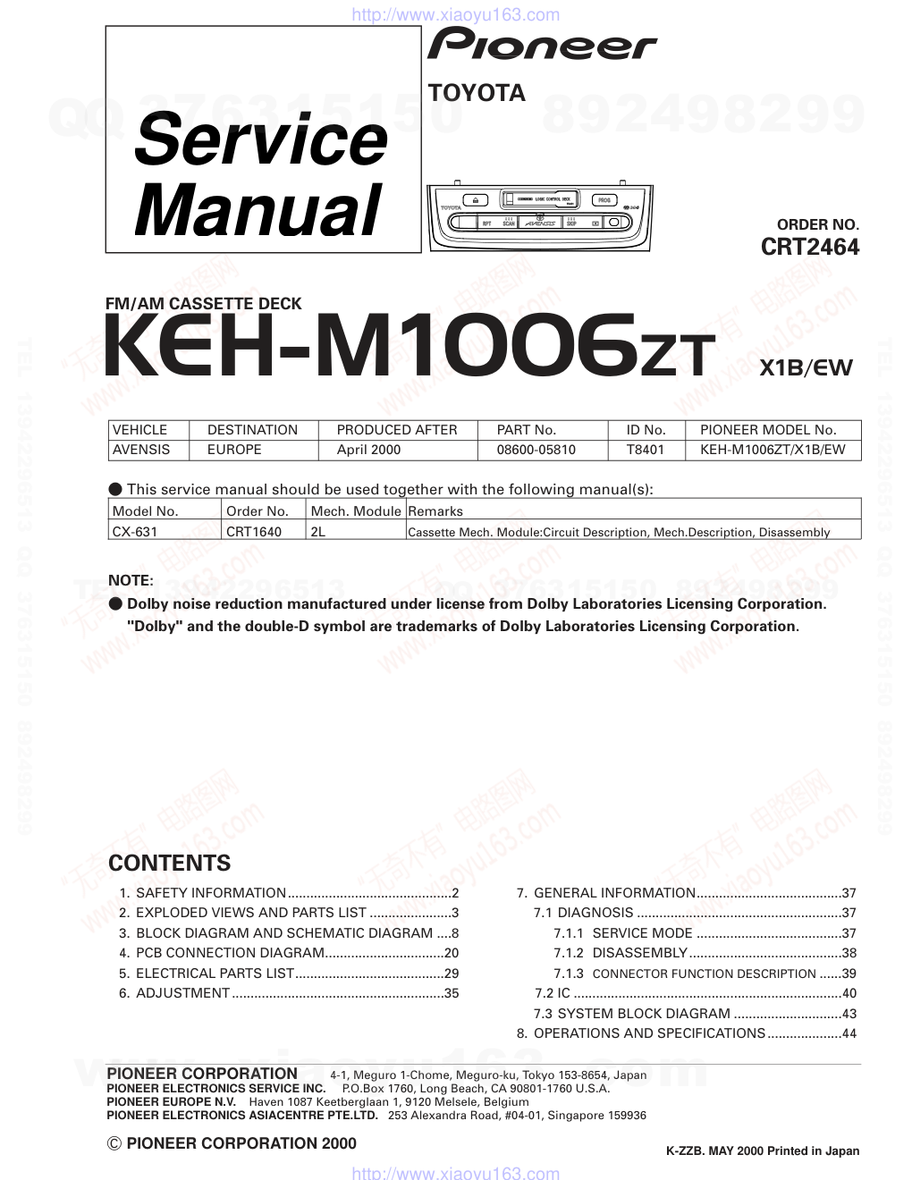 先锋PIONEER KEH-M1006ZT音响电路图-0