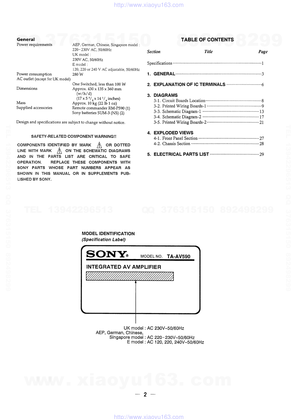 索尼SONY TA-AV590音响电路原理图-1 索尼SONY TA-AV590音响电路原理图-1
