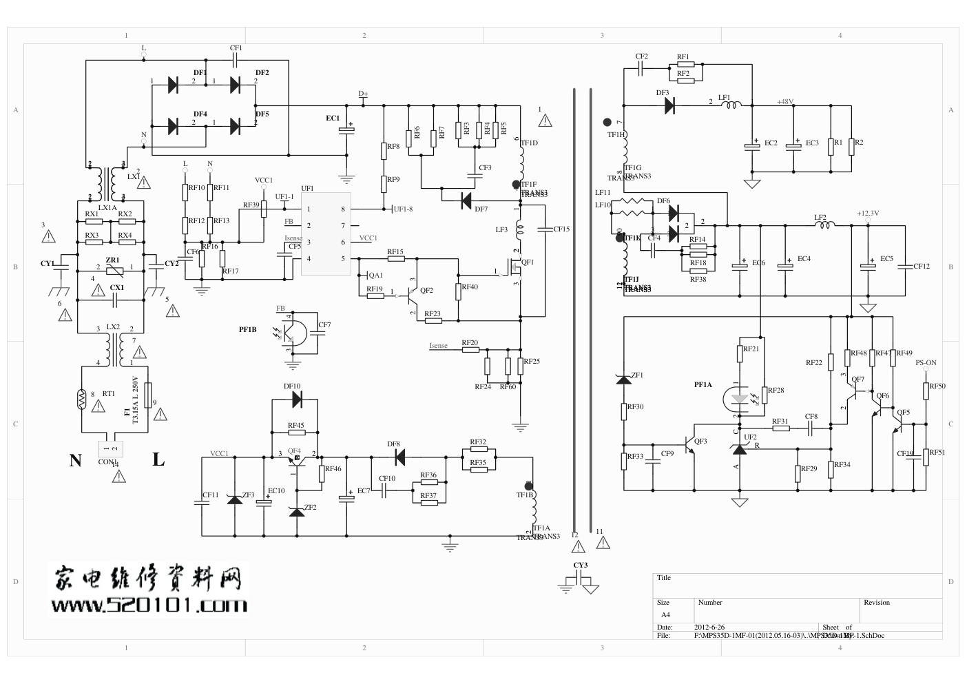 长虹LED32B3100iC液晶(MPS35D-1MF)电源板电路图-0 长虹LED32B3100iC液晶(MPS35D-1MF)电源板电路图-0