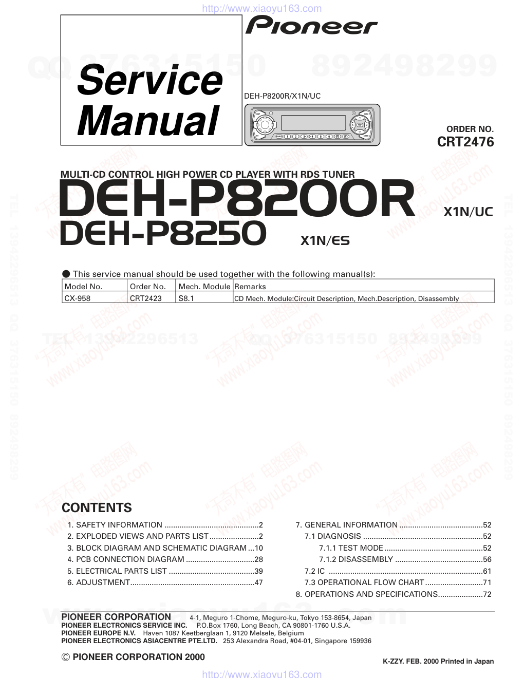 先锋PIONEER DEH-P8200X1NUC电路图-0 先锋PIONEER DEH-P8200X1NUC电路图-0