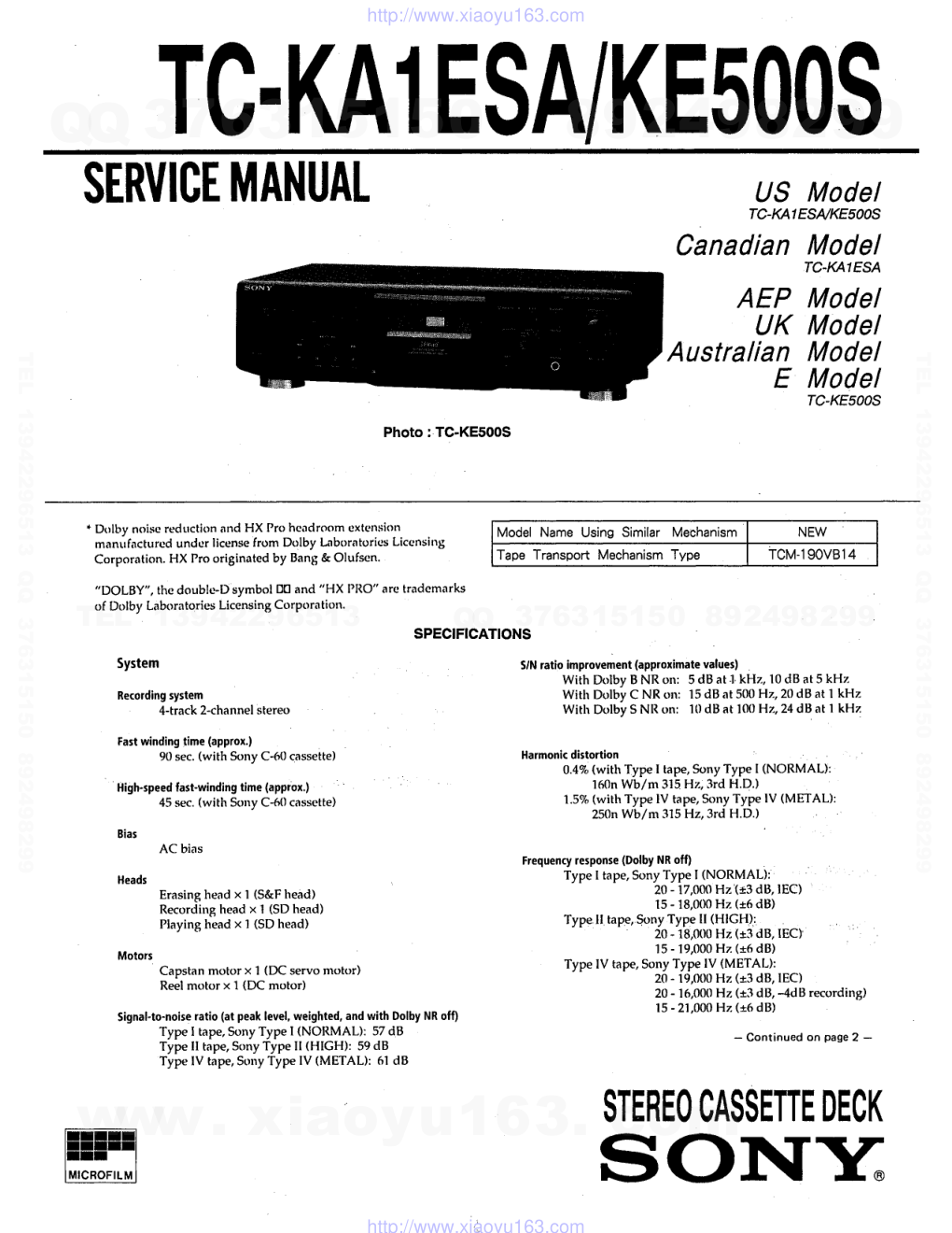 索尼SONY TC-KA1ESA电路图-0 索尼SONY TC-KA1ESA电路图-0
