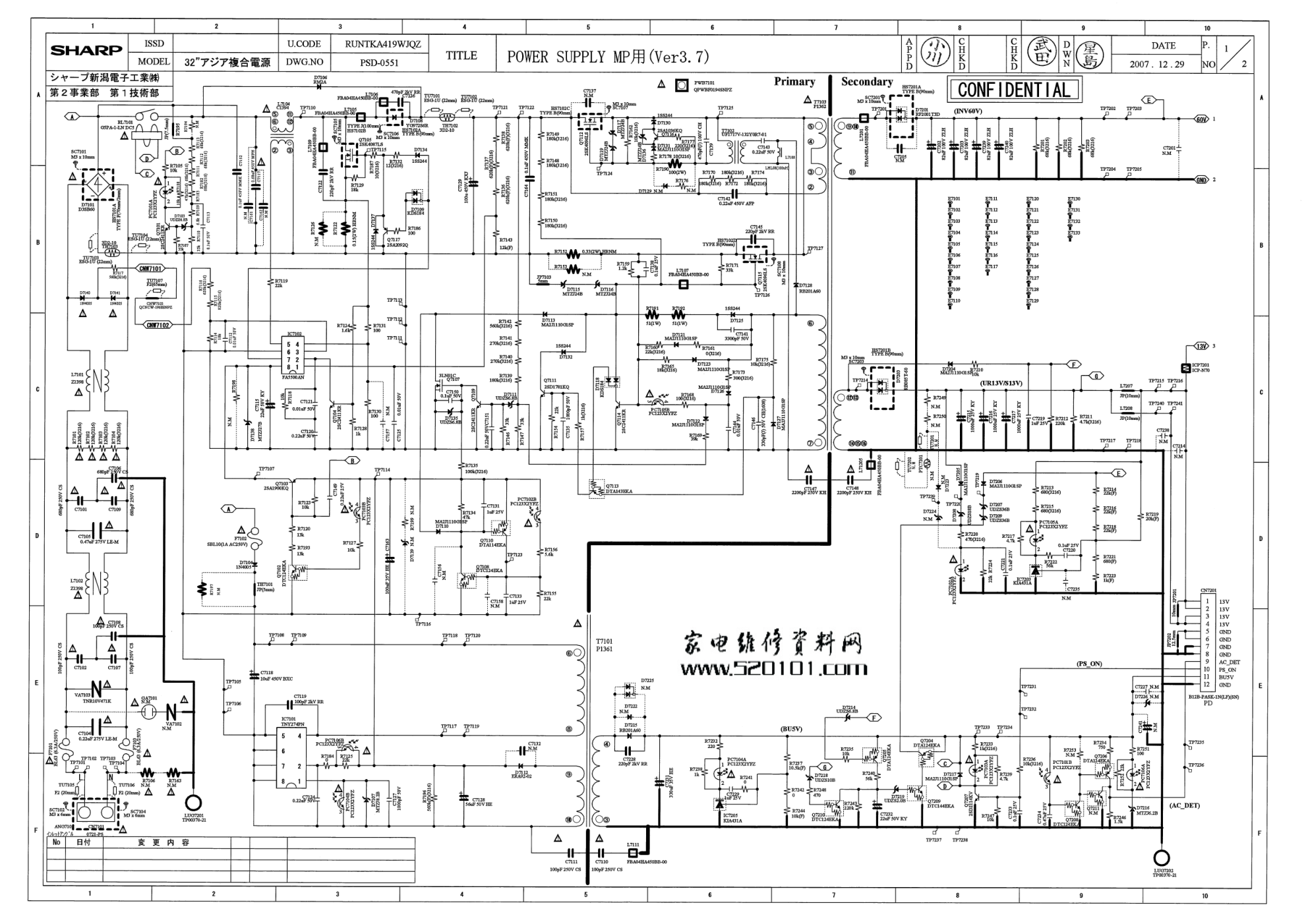 夏普LCD-32A33电源板电路图-0 夏普LCD-32A33电源板电路图-0