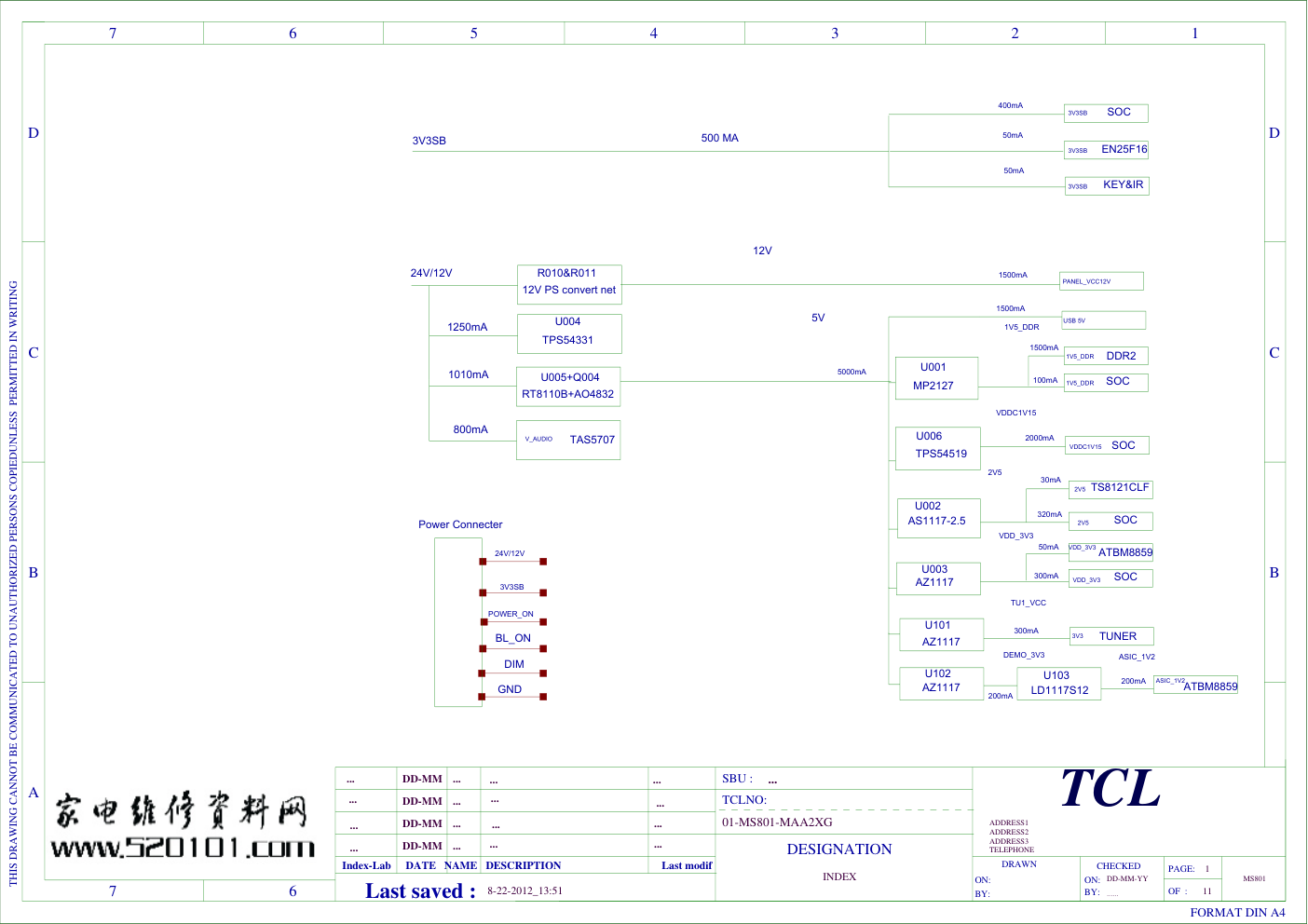 TCL L37E4500A-3D液晶电视(MS801机芯)电路图-0 TCL L37E4500A-3D液晶电视(MS801机芯)电路图-0