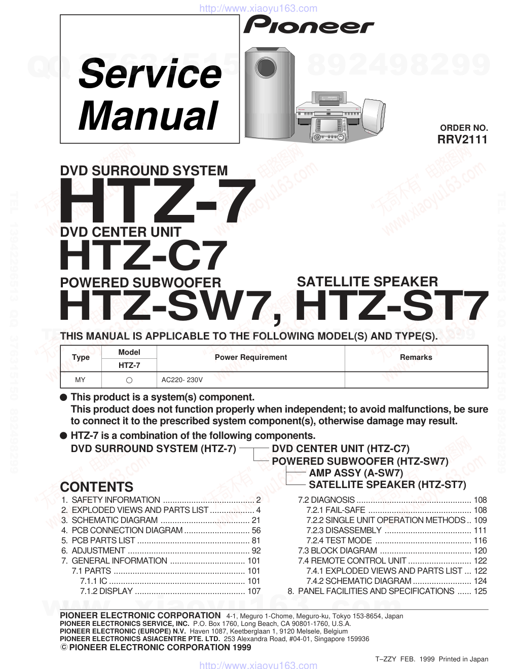 先锋PIONEER HTZ-SW7音响电路图-0 先锋PIONEER HTZ-SW7音响电路图-0