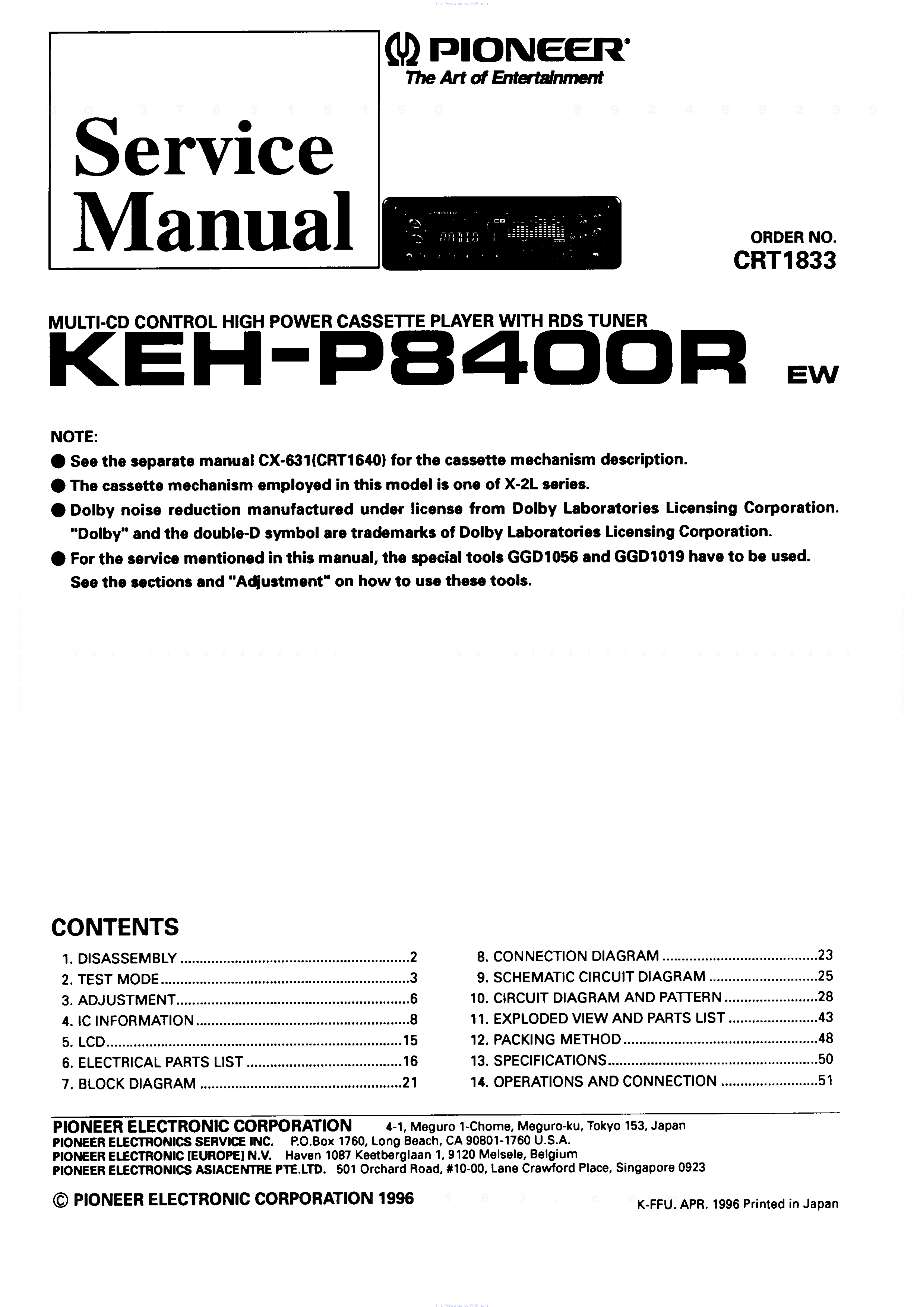 先锋PIONEER KEH-P8400R音响电路图-0