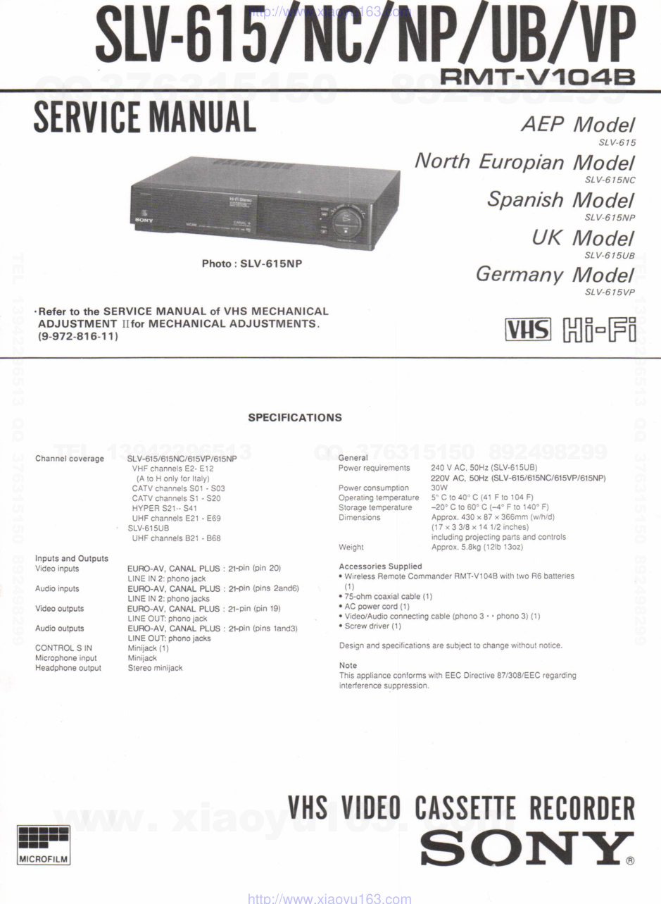 索尼SONY SLV-615NP录像机维修资料-0 索尼SONY SLV-615NP录像机维修资料-0