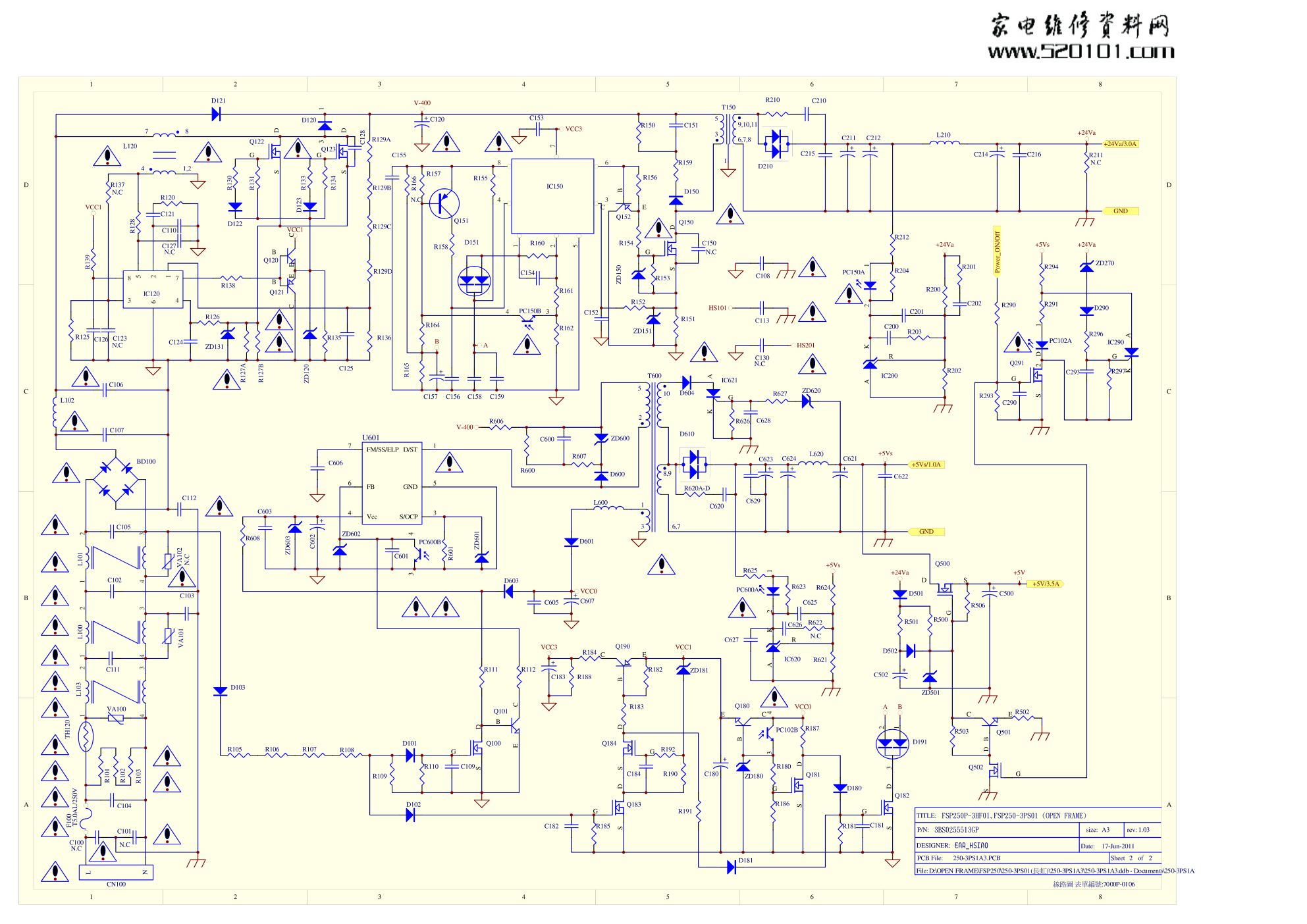 长虹液晶FSP250P-3HF01电源板电路原理图-1