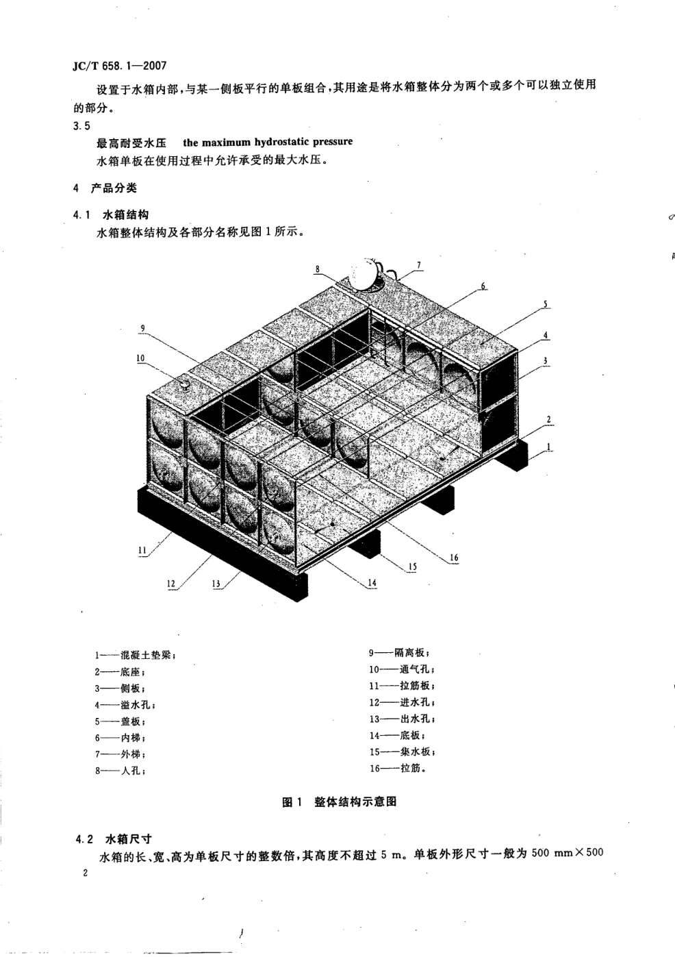 JCT 658.1-2007 玻璃纤维增强塑料水箱 第1部分 SMC组合式水箱-3 JCT 658.1-2007 玻璃纤维增强塑料水箱 第1部分 SMC组合式水箱-3