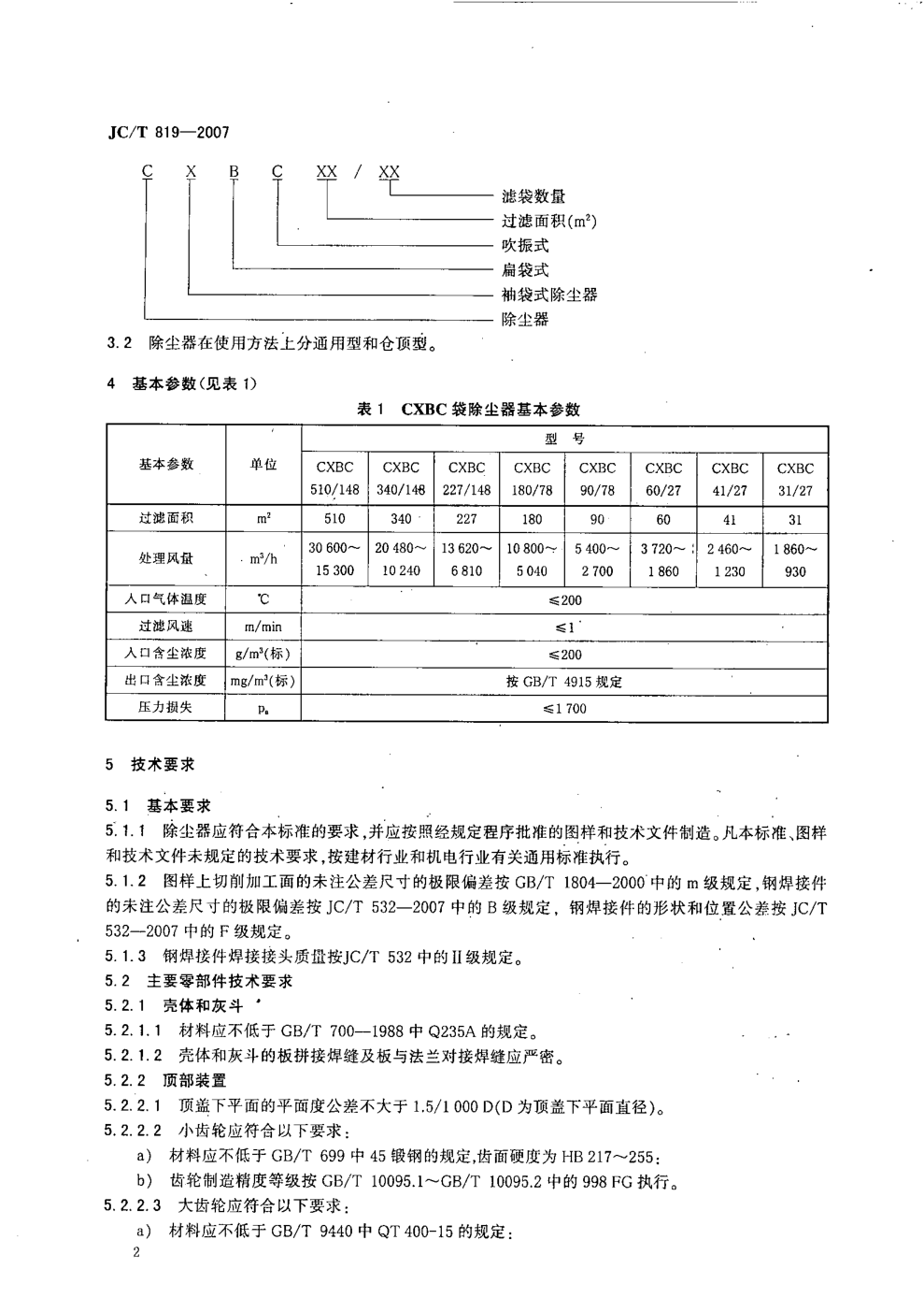JCT 819-2007 水泥工业用CXBC系列袋式除尘器-3 JCT 819-2007 水泥工业用CXBC系列袋式除尘器-3