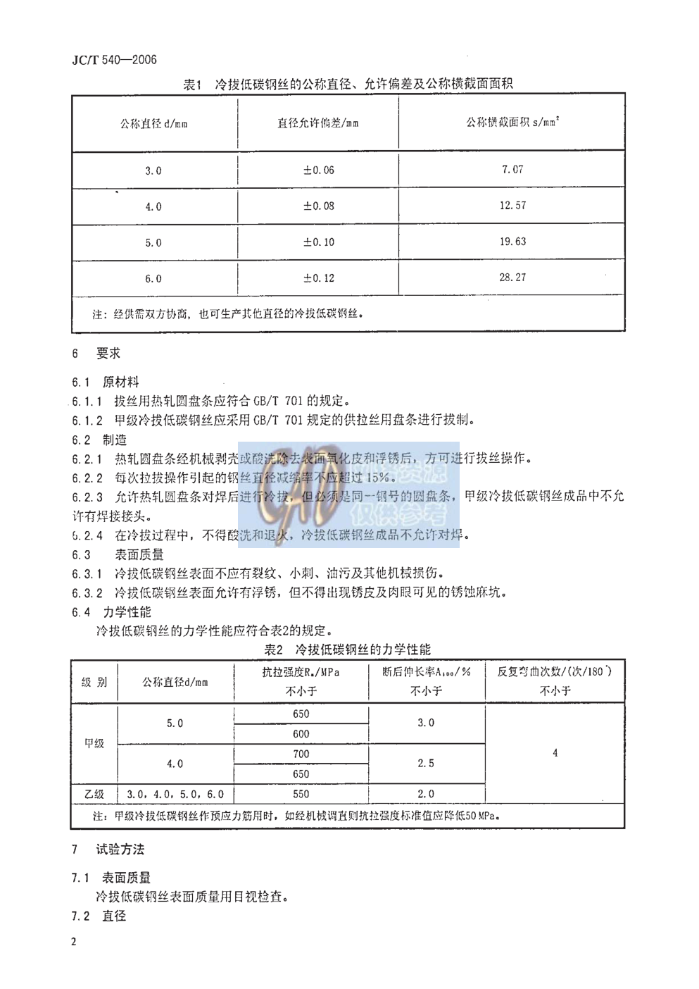 JCT 540-2006 混凝土制品用冷拔低碳钢丝-5 JCT 540-2006 混凝土制品用冷拔低碳钢丝-5
