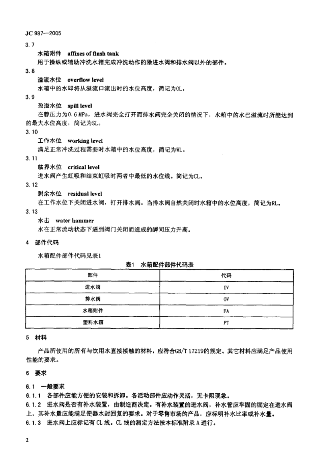 JC 987-2005 便器水箱配件-3 JC 987-2005 便器水箱配件-3