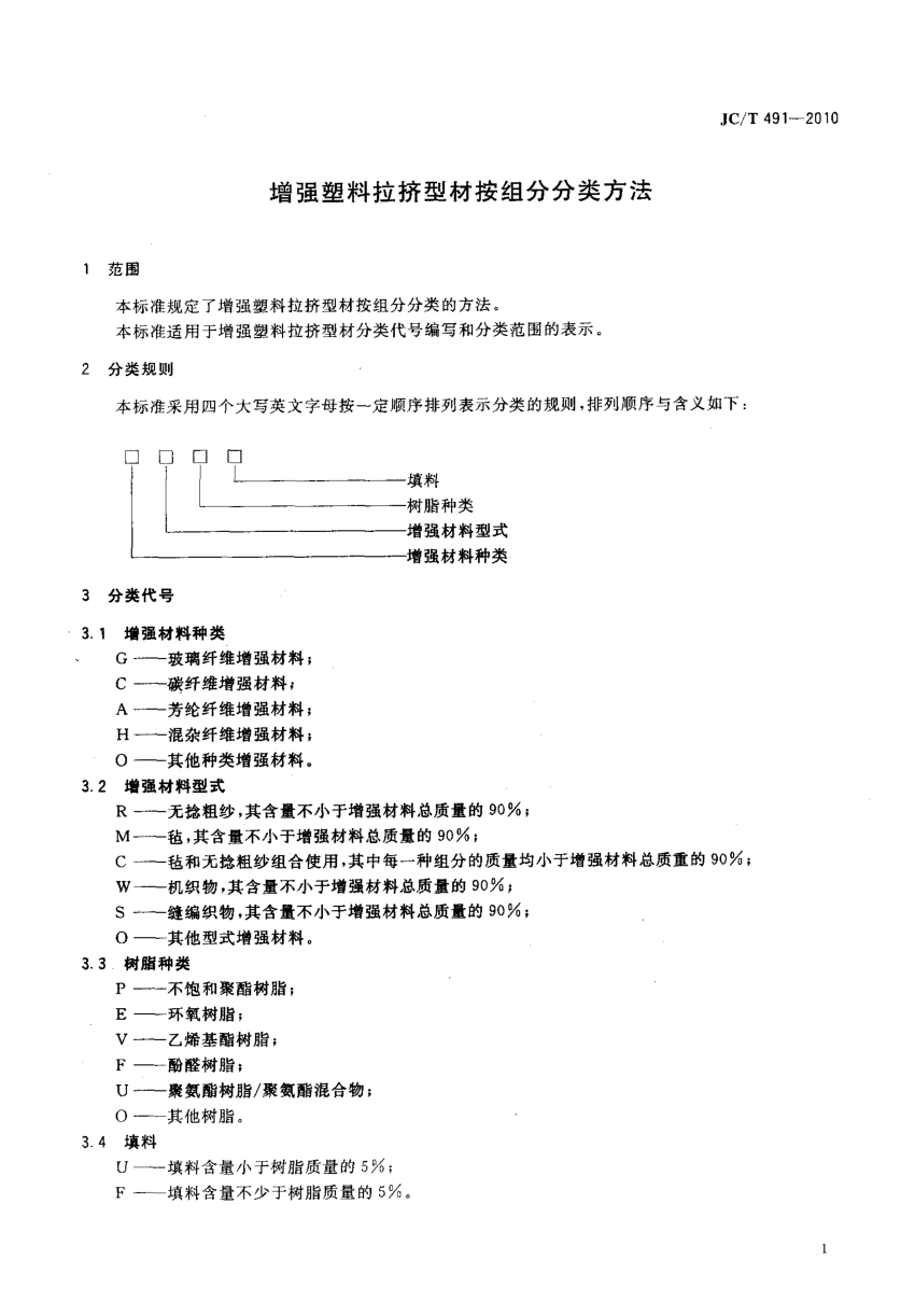 JCT 491-2010 增强塑料拉挤型材按组分分类方法-2 JCT 491-2010 增强塑料拉挤型材按组分分类方法-2