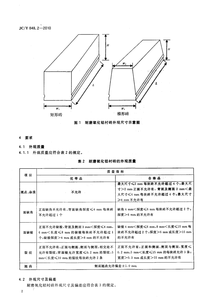 JCT 848.2-2010 耐磨氧化铝衬砖-3 JCT 848.2-2010 耐磨氧化铝衬砖-3