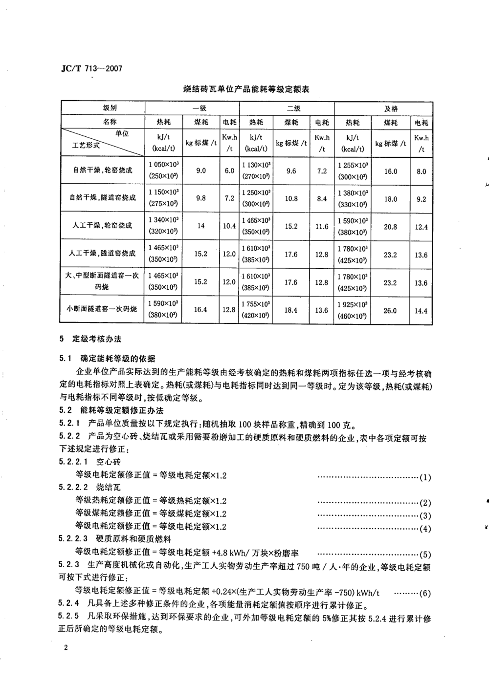 JCT 713-2007 烧结砖瓦能耗等级定额-3 JCT 713-2007 烧结砖瓦能耗等级定额-3